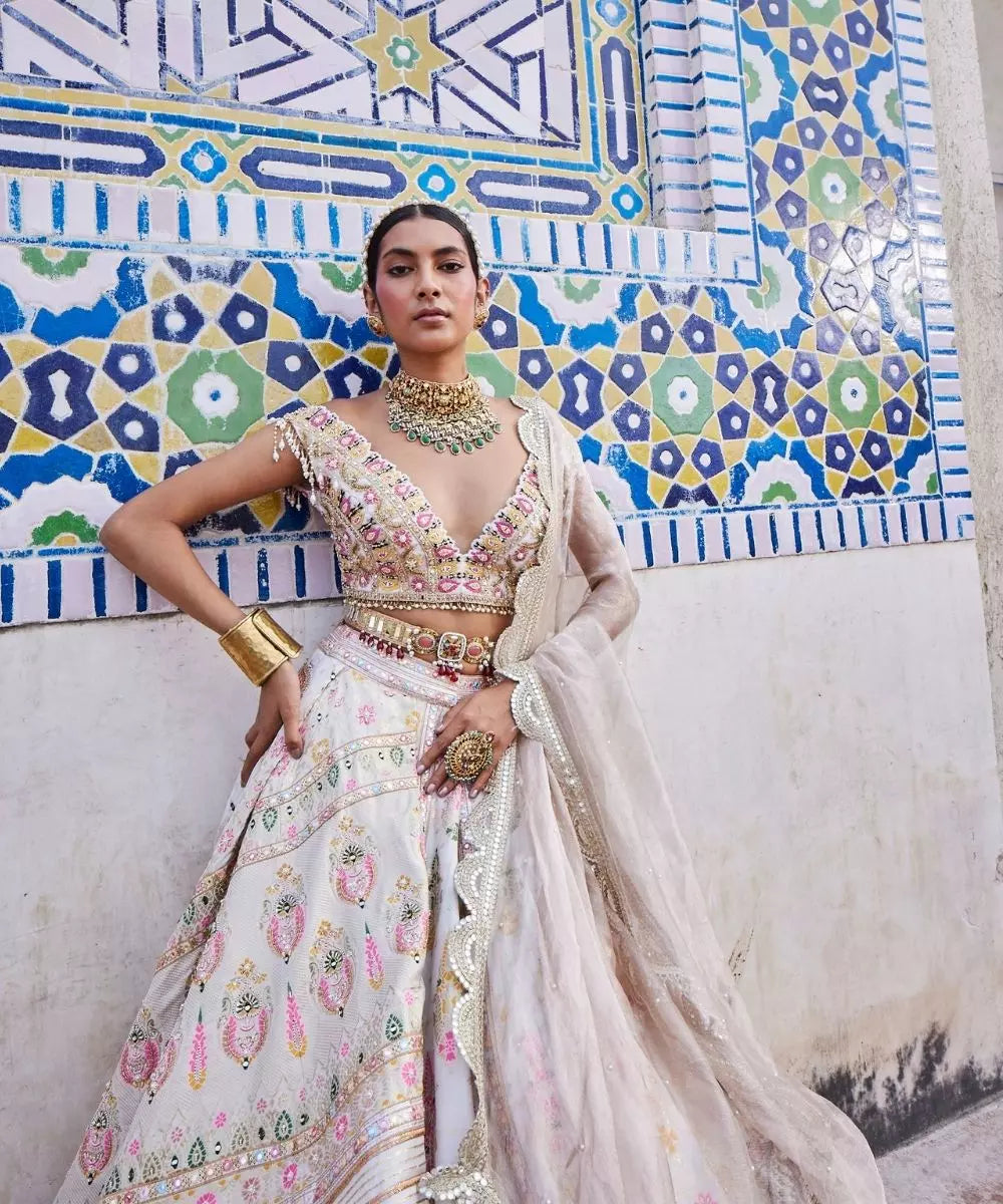 ADITI GUPTA - Ivory Chanderi Banarasi Lehenga set